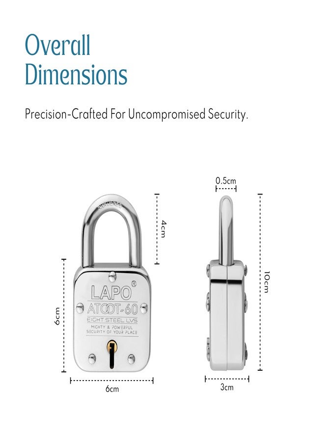 LAPO Premium 60mm High-Security Padlock with 3 Keys for Main Door, Shops, Offices, Warehouse & Tool Boxes, Durable 8 Levers Mechanism, Hard Steel Shackle,3 Years Warranty (Pack of 1) - Image 2